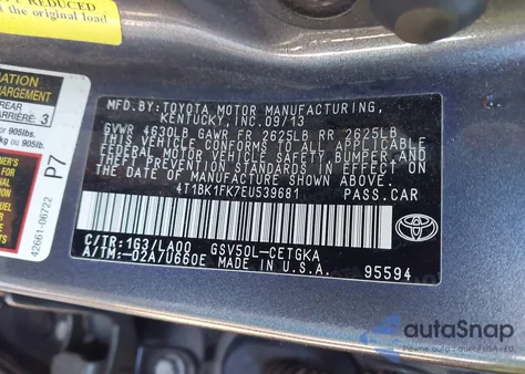 2014 Toyota Camry Xle V6 z USA, uszkodzony, nr VIN 4T1BK1FK7EU539681